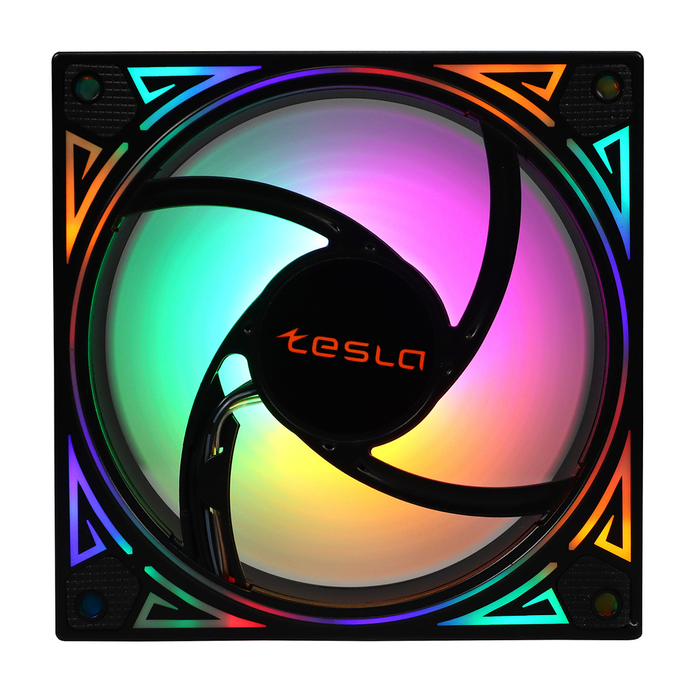 Комплект из 3 вентиляторов ТЕСЛА (TESLA) RGB120-GD3, 120мм, 3-pin+Molex, черный-белый/FRGB, 1200rpm, 38CFM, 21дБ, антивибропрокладки (TSL-120-GD3)