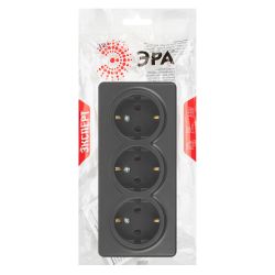 Розетка ЭРА Эксперт 11-2208-05 тройная с заземлением 3х2P+E Schuko IP20 16A-250В ОУ антрацит | Эра Эксперт