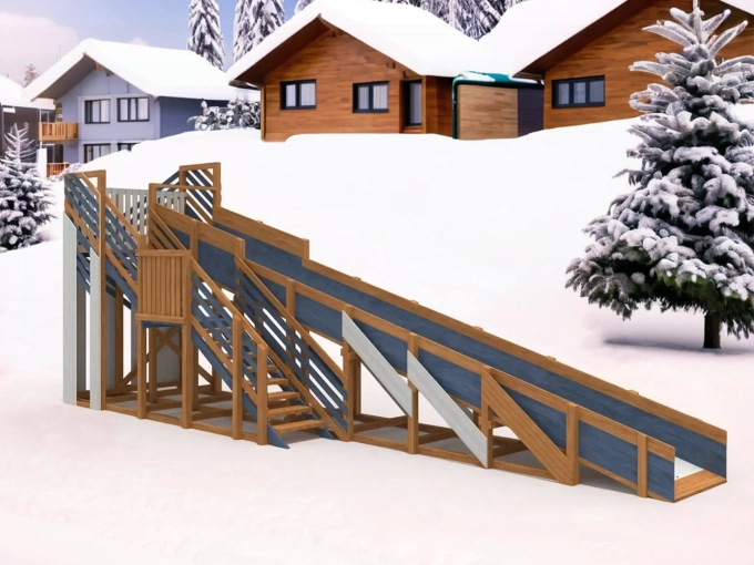 Зимняя деревянная горка "IgraGrad Snow Fox", скат 10 м мод.4