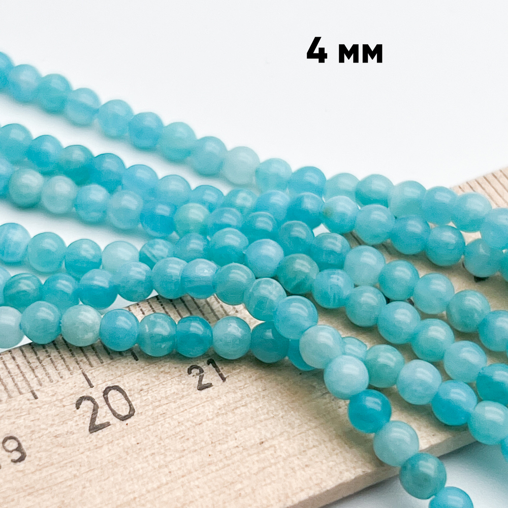 Амазонит, диаметр 3,7-3,9 мм, цена за отрезок 19 см (1/2 нити)