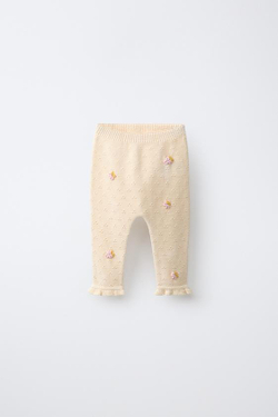 ZARA БРЮКИ С АЖУРНЫМИ ДЕТАЛЯМИ И ВЫШИВКОЙ, ЭКРЮ