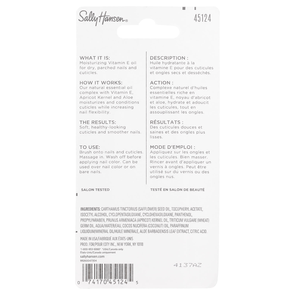 Sally Hansen, Vitamin E, масло для ногтей и кутикулы ™, 13,3 мл (0,45 жидк. Унции)