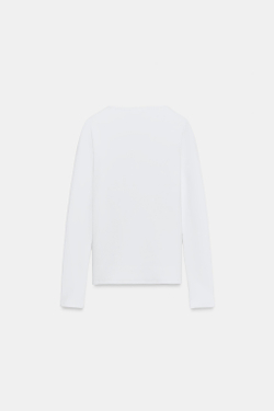 ZARA ФУТБОЛКА В РУБЧИК С ШИРОКИМ ВЫРЕЗОМ, БЕЛЫЙ