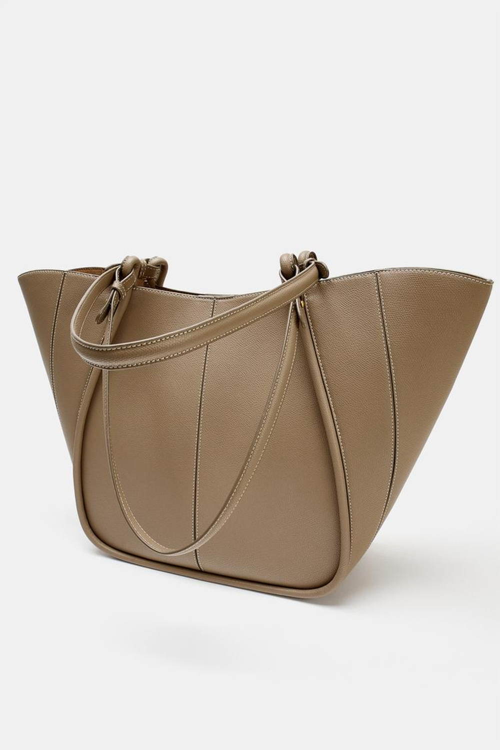 ZARA СУМКА-ШОПЕР С ДЕКОРАТИВНЫМИ РУЧКАМИ, СЕРО-КОРИЧНЕВЫЙ