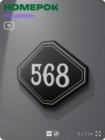 Номерок на дверь квартиры 568, для кабинета, офиса, шильдик 9 х 7 см, черный, Айдентика Технолоджи