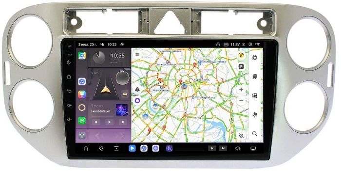 Магнитола для Volkswagen Tiguan 1, Golf Plus (любая аварийка, рамка серебро) - Kuberg OL-9908-1 QLed, Android 13, Быстрейшая, CarPlay, SIM-слот