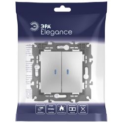 Выключатель ЭРА Elegance 14-1105-03 двойной с подсветкой 10АХ-250В IP20 алюминий | Эра Elegance