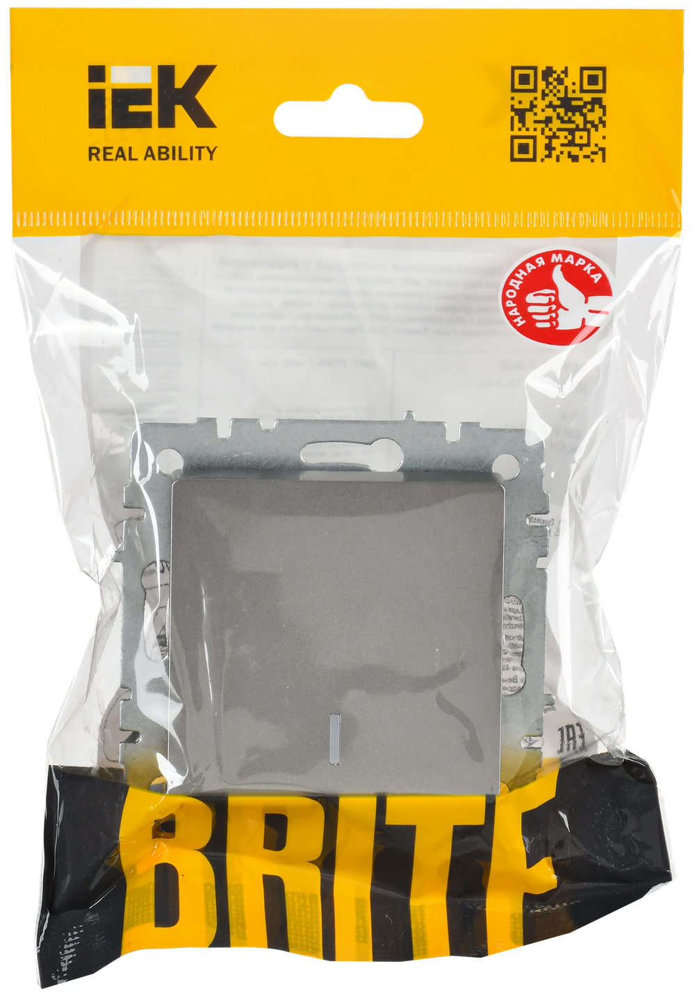 BRITE Выключатель 1-клавишный проходной с индикацией 10А ВС10-1-7-БрС сталь IEK