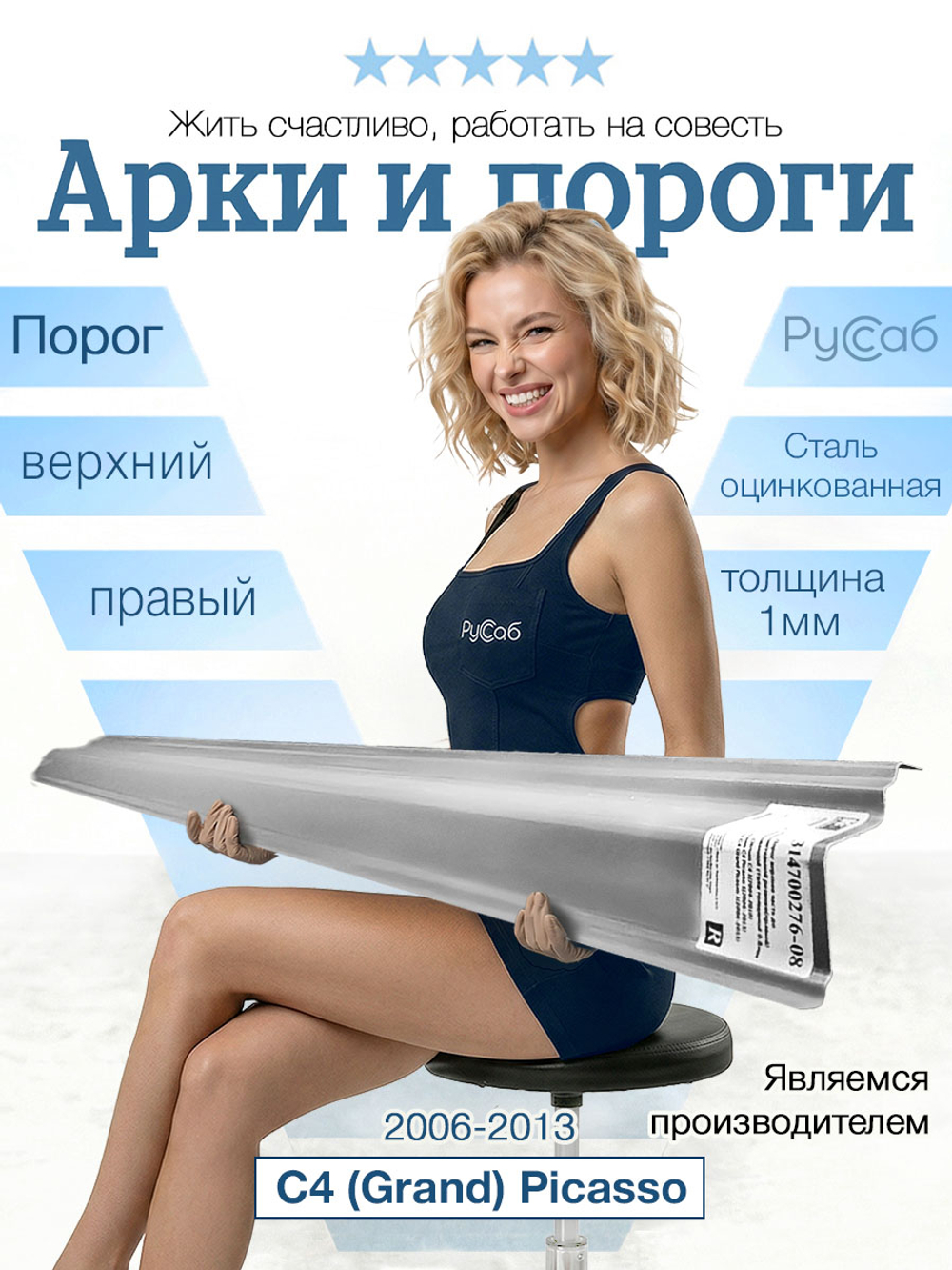 Порог верхний правый Citroen C4 (Grand) Picasso 2006-2013 (1мм)