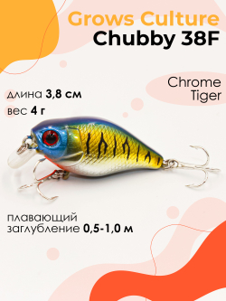 Воблер Крэнк Chubby 38F 38 мм 4 г цвет 22 Chrome Tiger