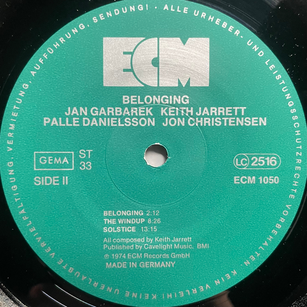 Jan Garbarek, Keith Jarrett, Palle Danielsson, Jon Christensen ‎– Belonging (Германия) ECM