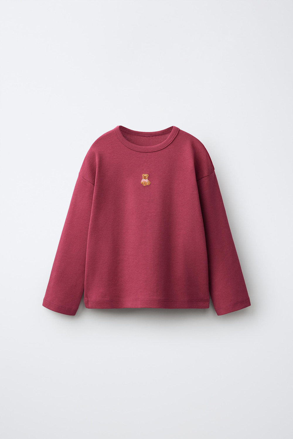 ZARA ЛОНГСЛИВ В ПОЛОСКУ С ВЫШИВКОЙ «ЖИВОТНОЕ», БОРДОВЫЙ