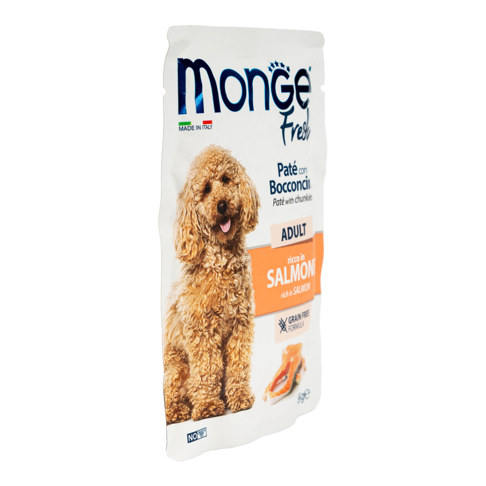 Влажный корм Monge Dog Fresh для взрослых собак паштет с кусочками лосося паучи 85 г