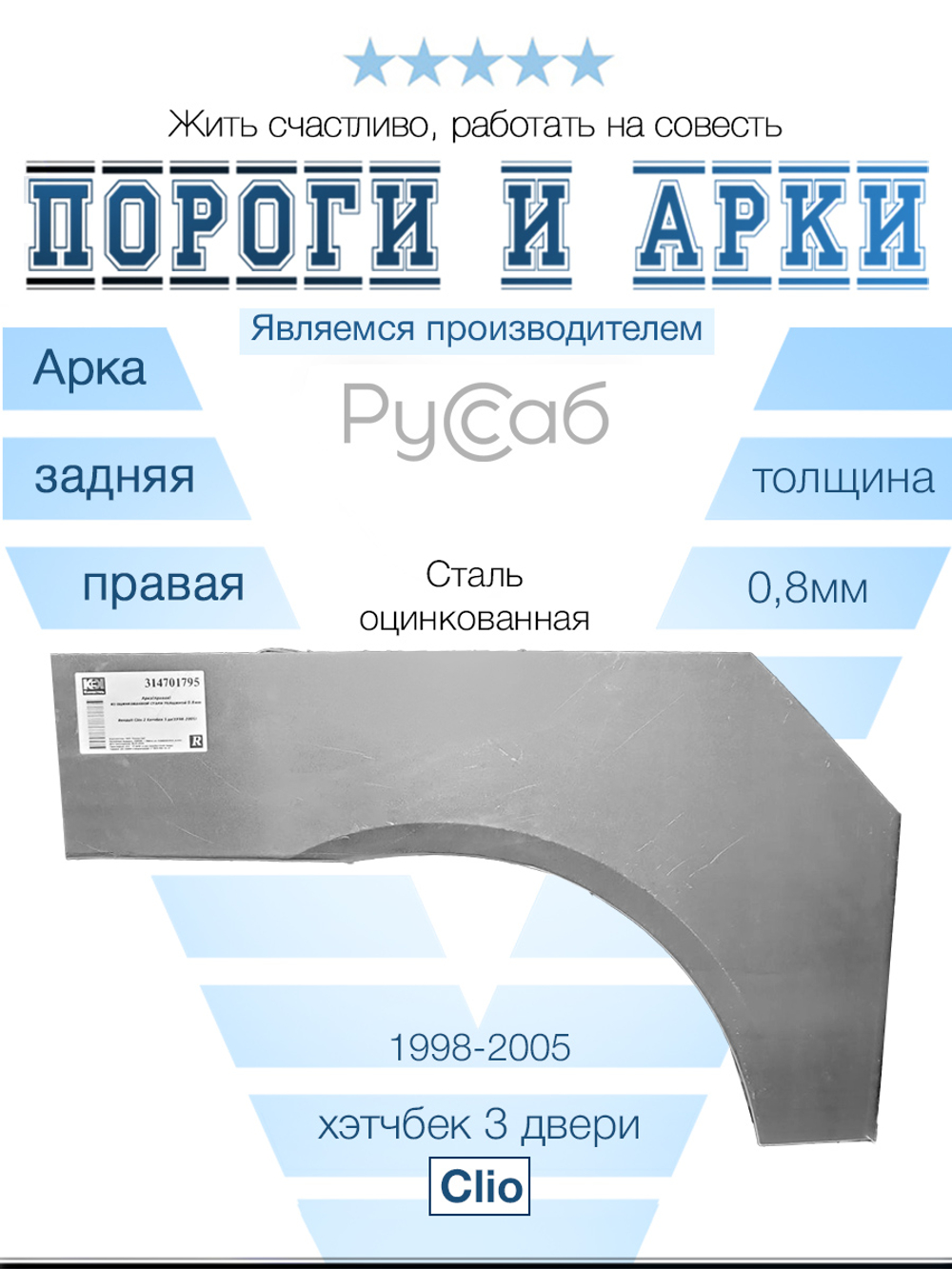 Арка правая Renault Clio 2 3дв 1998-2005 хэтчбек
