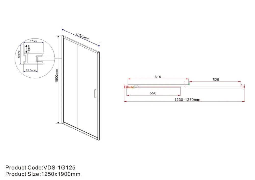 Душевая дверь Гарда (Garda) VDS-1G125CLG, 1250, брашированное золото, стекло прозрачное,