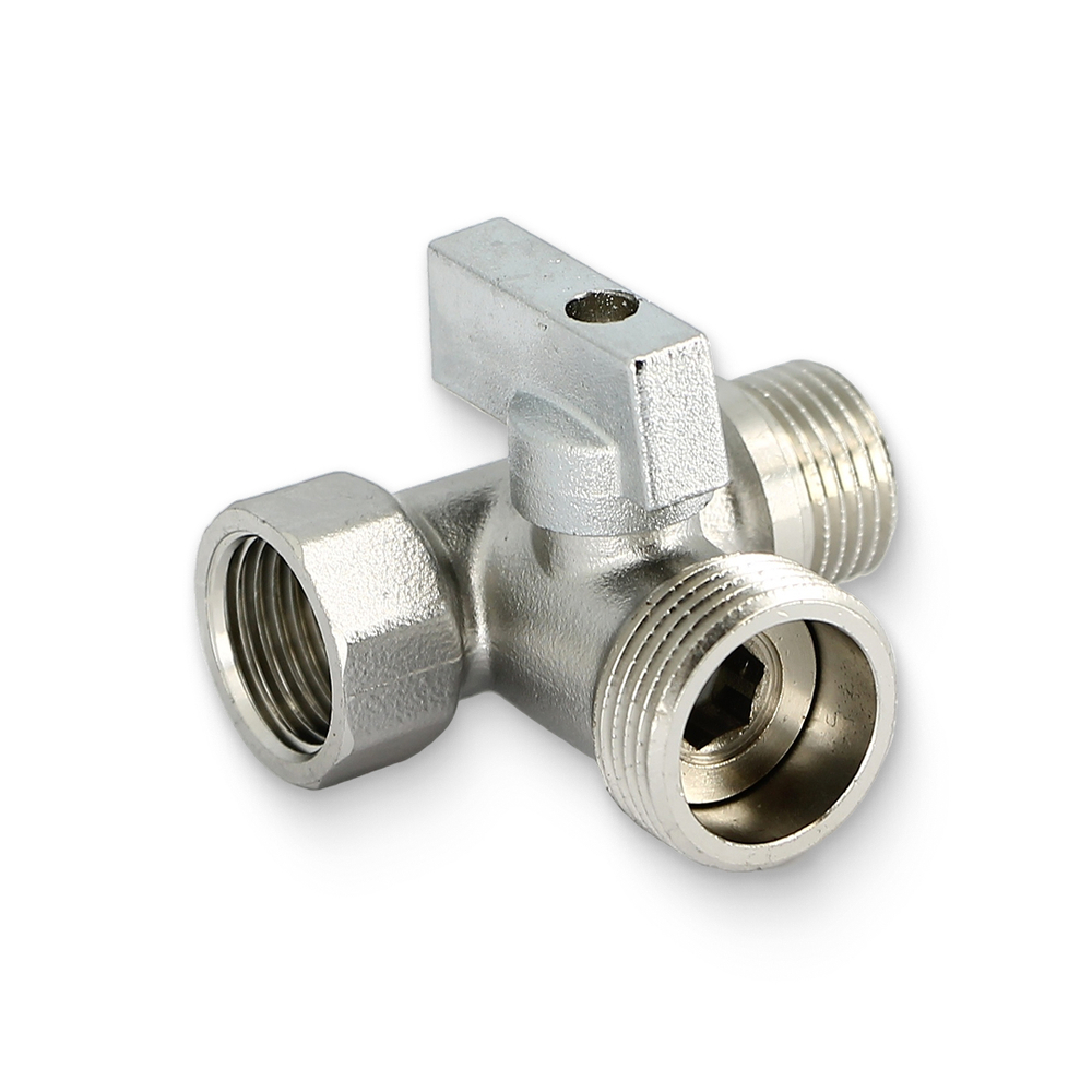 Кран шаровой ННВ 1/2" x 3/4" х 1/2" проходной, нерж. сталь, для стиральных машин, флажок