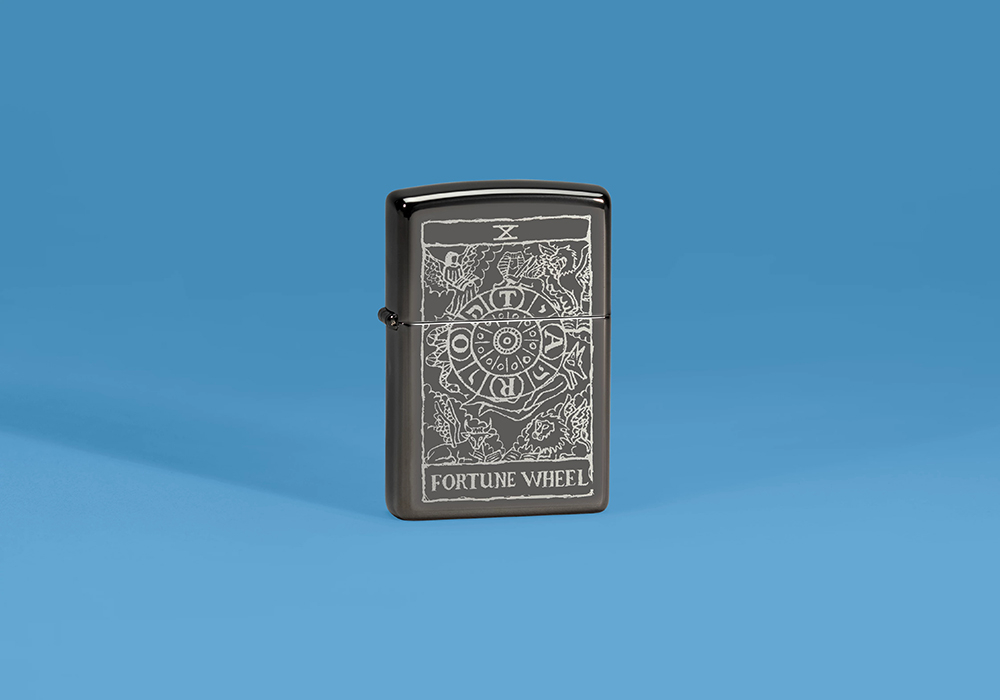 Зажигалка ZIPPO Wheel Of Fortune с покрытием High Polish Black, латунь/сталь, черная, глянцевая, 38x