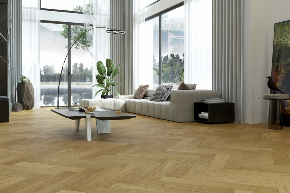 Кварцевый паркет Quartz Parquet  Английская Ёлка Дуб Медовый Раф 33-463 браш, фаска