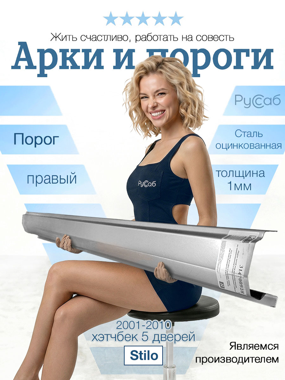 Порог правый Fiat Stilo 2001-2010 (1мм) хэтчбек