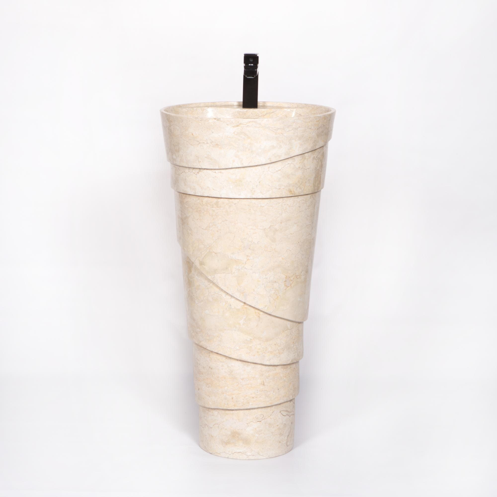 Раковина напольная из мрамора Pedestal Cream Spiral MN-03208 (45*45*90 см)