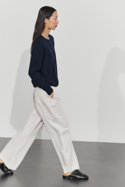 Massimo Dutti Вязаный свитер с круглым вырезом из смесовой шерсти, темно-синий