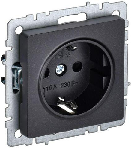 Розетка BRITE РС11-1-0-БрЧ 16А с заземл. без защ. шторки черн. IEK BR-R11-16-K02