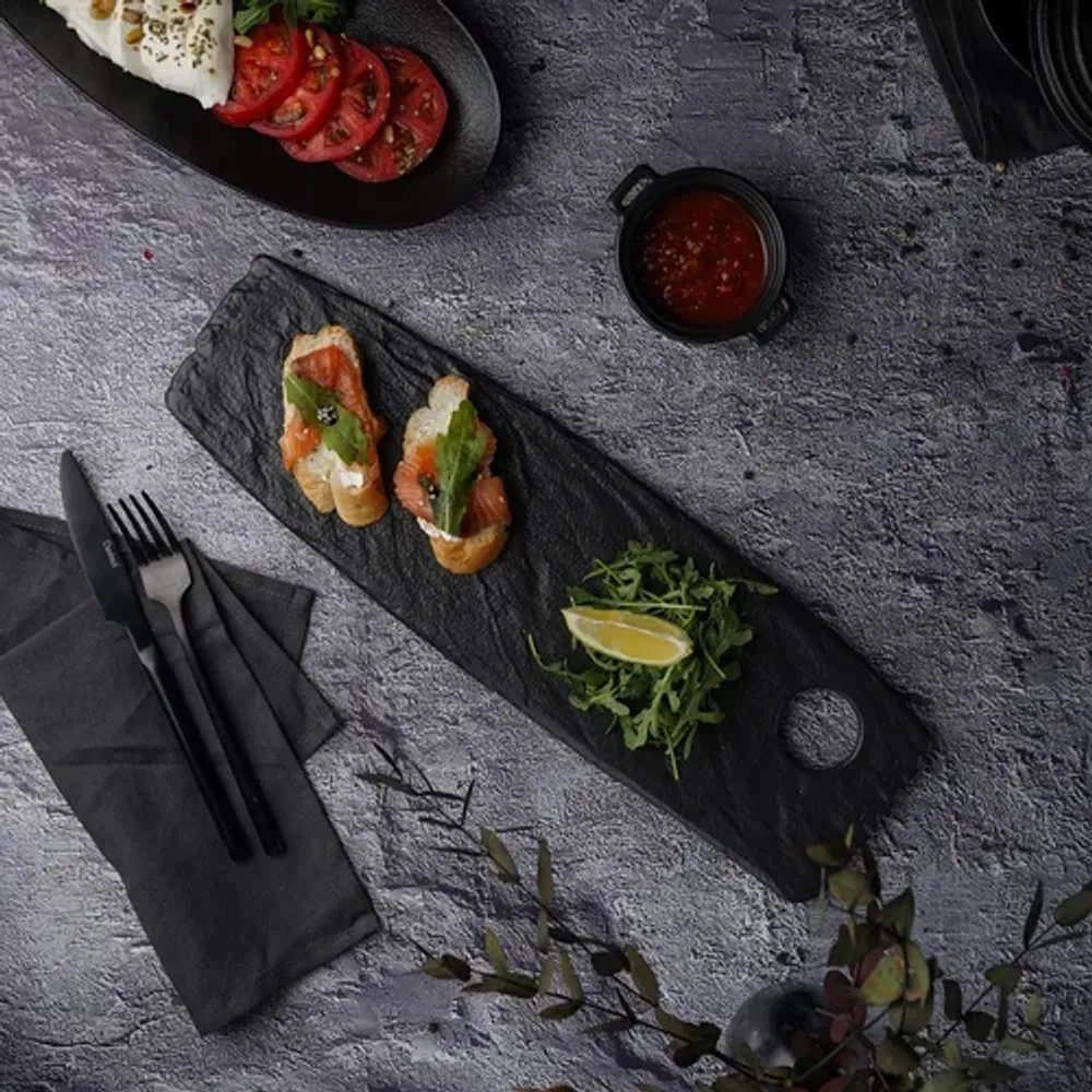 Блюдо прямоугольное 42,5*13 см h1,4 см для закусок Black Raw Stellar P.L. [1]
