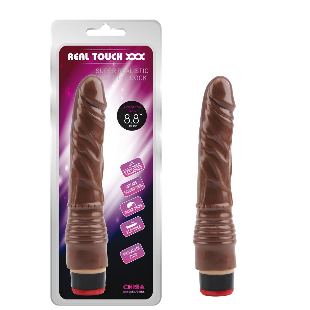 Коричневый вибратор-реалистик 8.8” Vibe Cock - 21,5 см. (Цвет: коричневый)