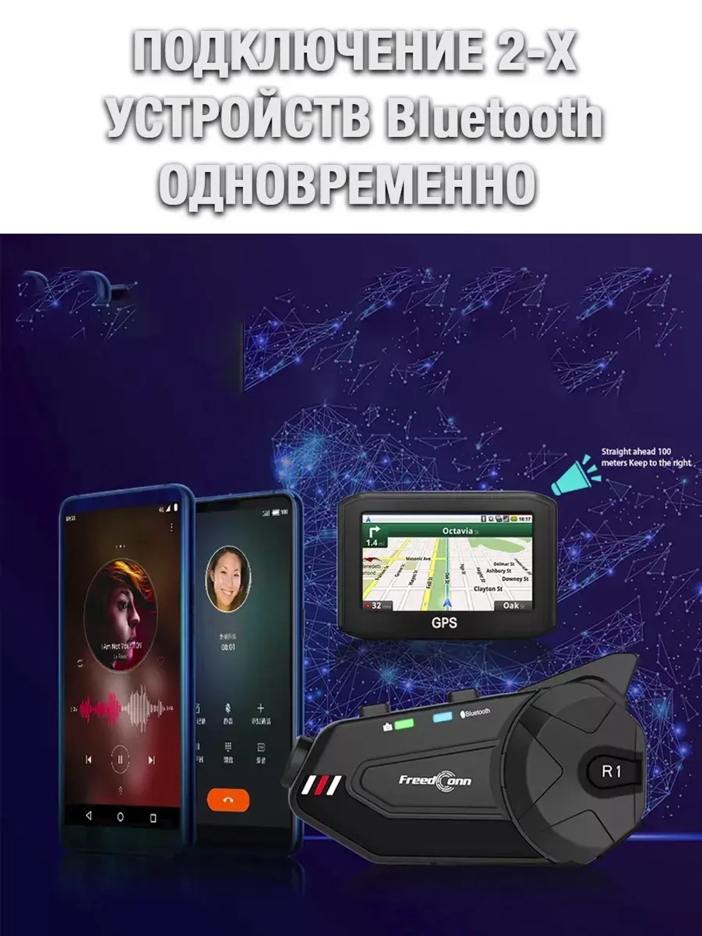 Мотогарнитура с видеорегистратором FreedConn R1 Plus универсальная