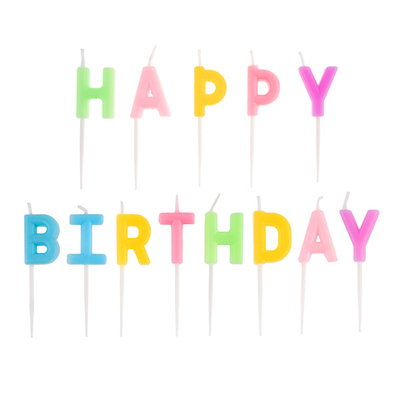 Свечи-буквы «Happy Birthday» в нежных цветах ассорти с держателем 4 см