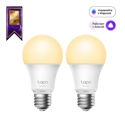 TP-Link Tapo L510E (2pack)Умная лампа, E27, 806лм, 8,7Вт, 2700К, Wi-Fi 2,4 ГГц