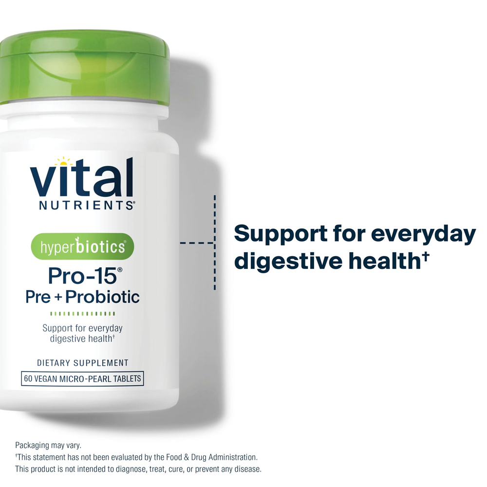 Vital Nutrients, Hyperbiotics®, PRO-15®, пре + пробиотик, 60 веганских микрогранул