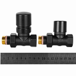 Комплект клапанов термостатических прямой STOUT Design - 1/2" (ВР/НР-американка, PN10, Tmax 120°C, EPTF уплотнение, цвет черный)