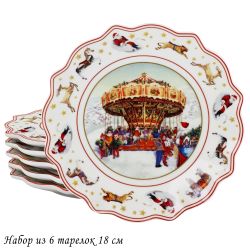 Lenardi 305-169 Набор из 6 тарелок 18,5х18,5х2см НОВЫЙ ГОД в под.уп.(х12)Фарфор