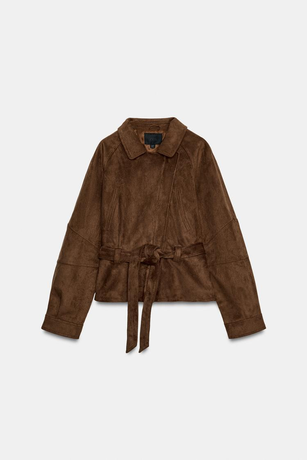 ZARA КУРТКА ИЗ ИСКУССТВЕННОЙ ЗАМШИ С ПОЯСОМ, СВЕТЛО-КОРИЧНЕВЫЙ