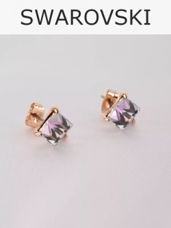 Серьги-гвоздики Миражи с сиреневыми кубиками Swarovski
