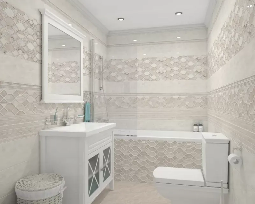 Плитка Alma Ceramica TWA11RXN004 Roxana 20x60 бежевая глянцевая рельефная / полосы