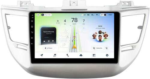 Магнитола для Hyundai Tucson 3 2015-2018 (штатная КЗВ, рамка серебро) - Teyes CC4L монитор 9" IPS, Android 14, Быстрая, Snapdragon 662, CarPlay, 4G SIM-слот