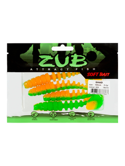 Приманка ZUB-SHAD 100мм(4")-4шт, (цвет 022) зеленый верх - оранжевый низ