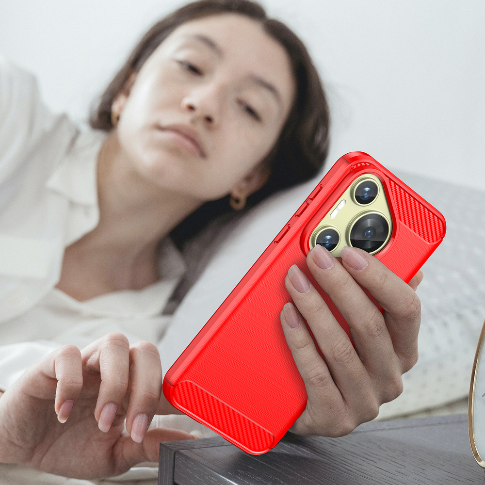 Мягкий чехол красного цвета в стиле карбон на Huawei Pura 70, мягкий отклик кнопок, серия Carbon от Caseport