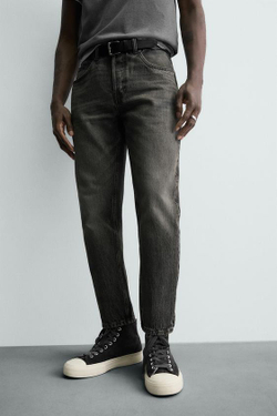 ZARA УКОРОЧЕННЫЕ ДЖИНСЫ SLIM FIT, СЕРЫЙ