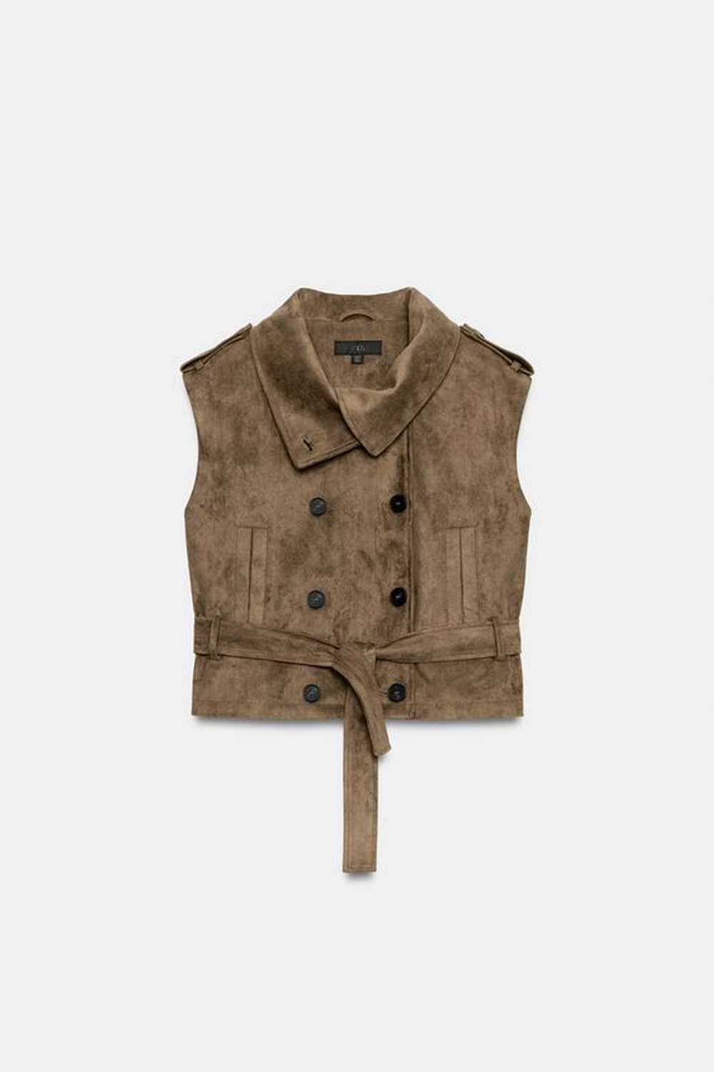 ZARA ЖИЛЕТ ИЗ ИСКУССТВЕННОЙ ЗАМШИ С ПОЯСОМ, ХАКИ