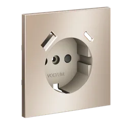 Накладка для розетки с заземлением и защитными шторками, с USB A+C Voltum S70 Metal Платина VLSM001010