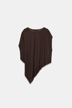 ZARA ТРИКОТАЖНЫЙ ТОП АСИММЕТРИЧНОГО КРОЯ, КОРИЧНЕВЫЙ