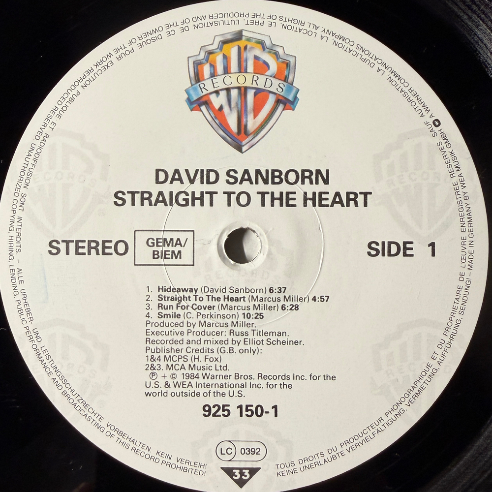 David Sanborn - Straight To The Heart (Германия 1984г.)