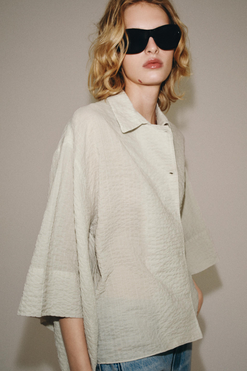 ZARA РУБАШКА В КЛЕТКУ — ZW COLLECTION, БЕЖЕВЫЙ