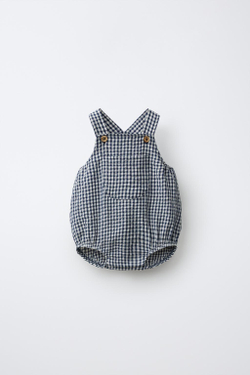 ZARA КОМБИНЕЗОН В КЛЕТКУ ВИШИ, МОРСКОЙ СИНИЙ