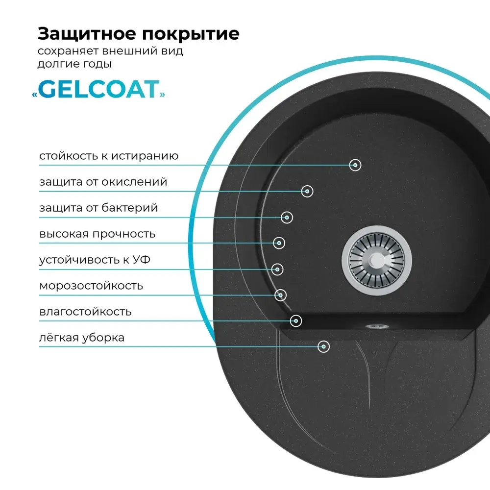Мойка POLYGRAN ATOL-620 черный №16, смеситель COLORADO черный