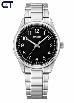 CASIO MTP-V005D-1B4 CASIO Collection мужские наручные часы — чёрный циферблат с контрастной разметкой и стальной браслет