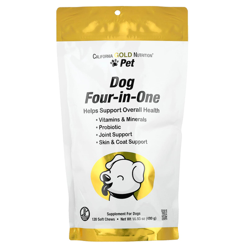 California Gold Nutrition, Pet, добавка 4 в 1 для собак, 120 жевательных таблеток, 480 г (16,93 унции)